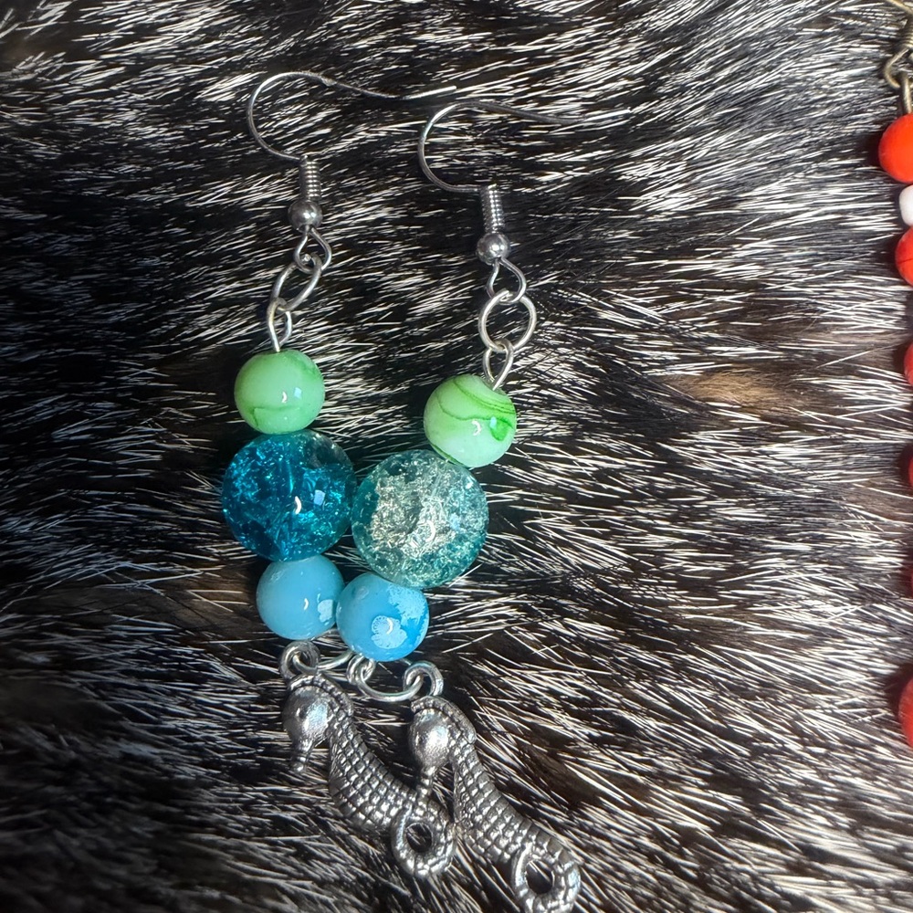 Silver and Blue Beaded Earrings